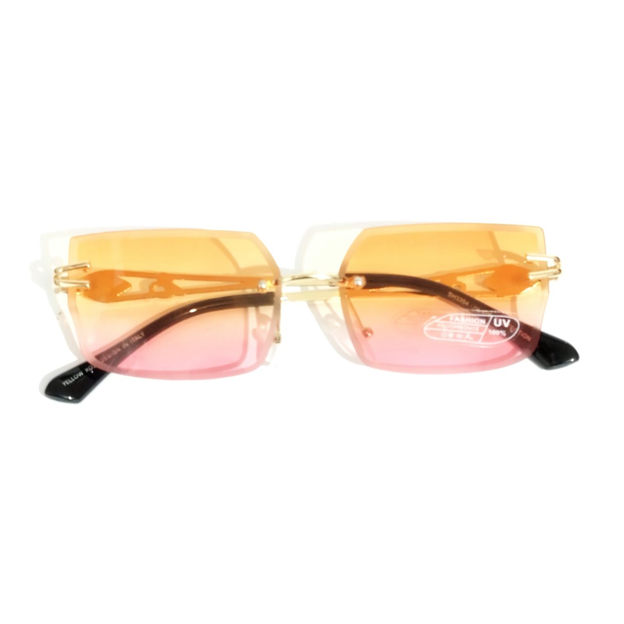Yellow Pink Gradient Rimless Sunglasses for Women - UV400 Protection Fashion Sunglasses - Perfect for Beach, Driving & Outdoor Activities