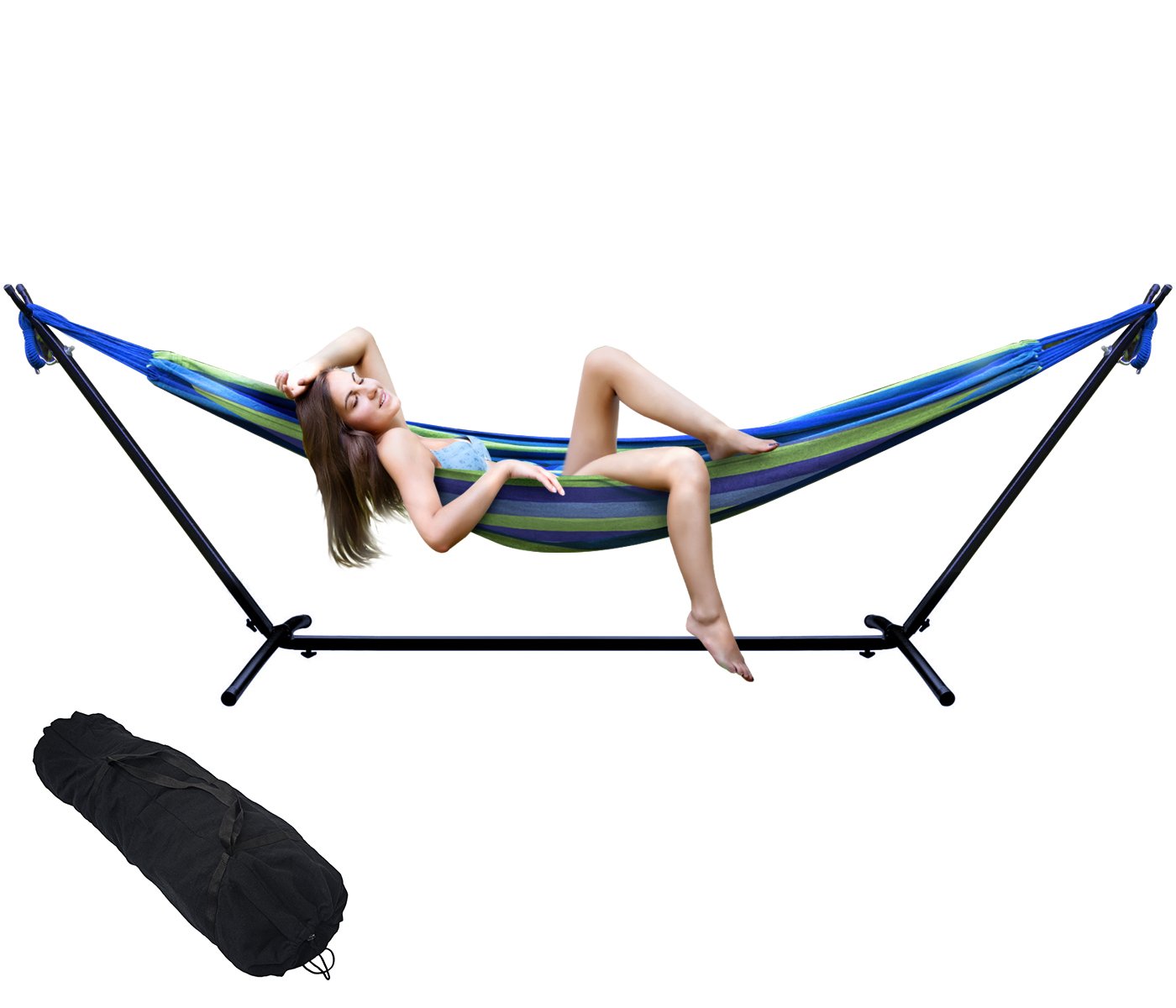 Premium 2-Person Cotton Blend Hammock with Steel Stand - 60