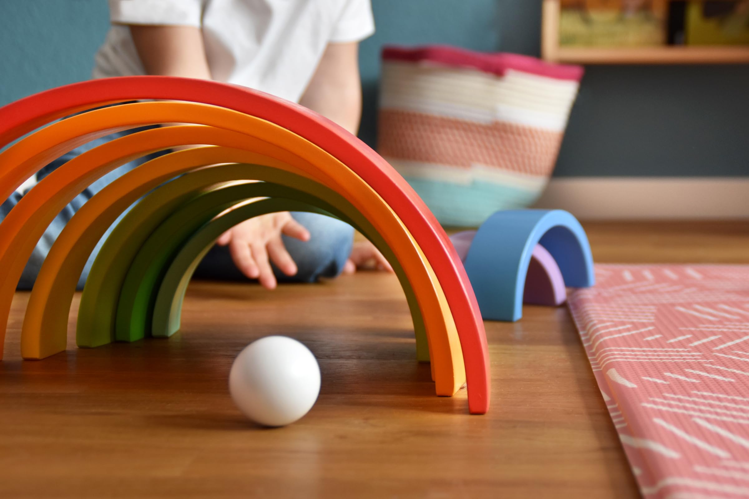 Small Foot Wooden Rainbow Blocks XL - 12-Piece Set with 2 Balls for Kids & Kindergarten Play