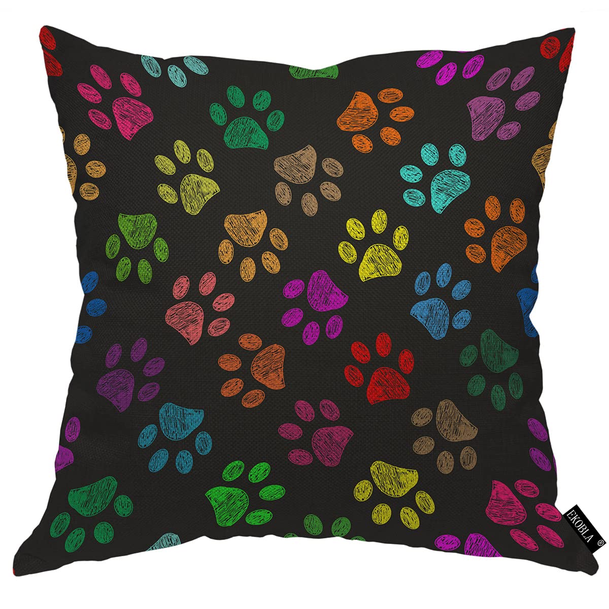 EKOBLA Dog Paw Pillow Cover - Colorful Puppy Footprint Design for Sofa & Bed Decor
