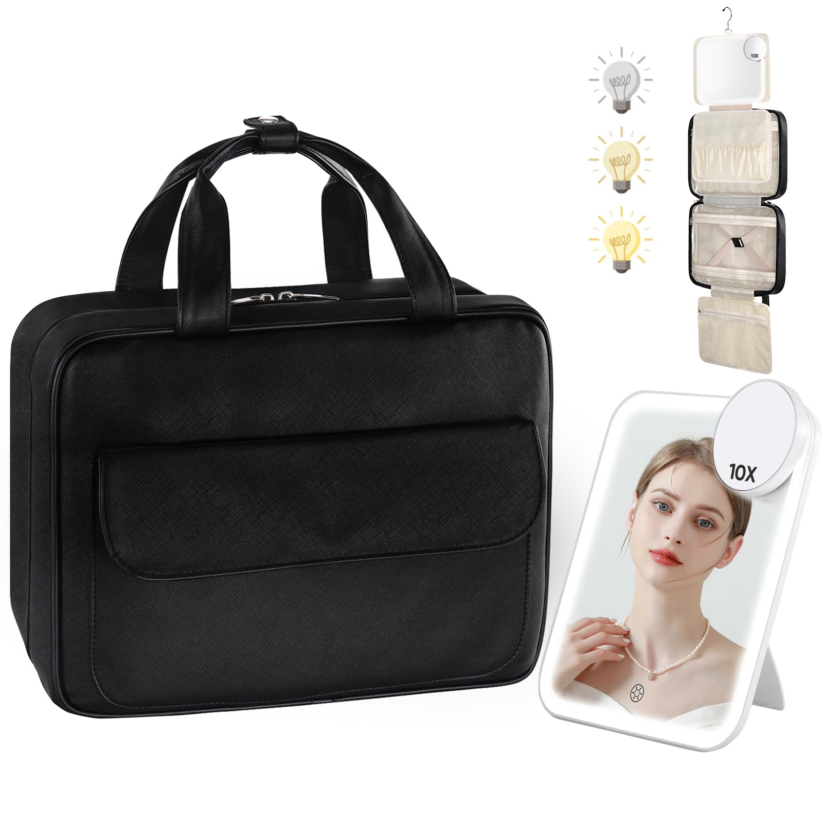 Large Travel Toiletry Bag with LED Mirror - Waterproof Hanging Cosmetic Organizer for Women & Men - Perfect for Makeup, Toiletries & Accessories - Ideal for Travel, Gym & Daily Use
