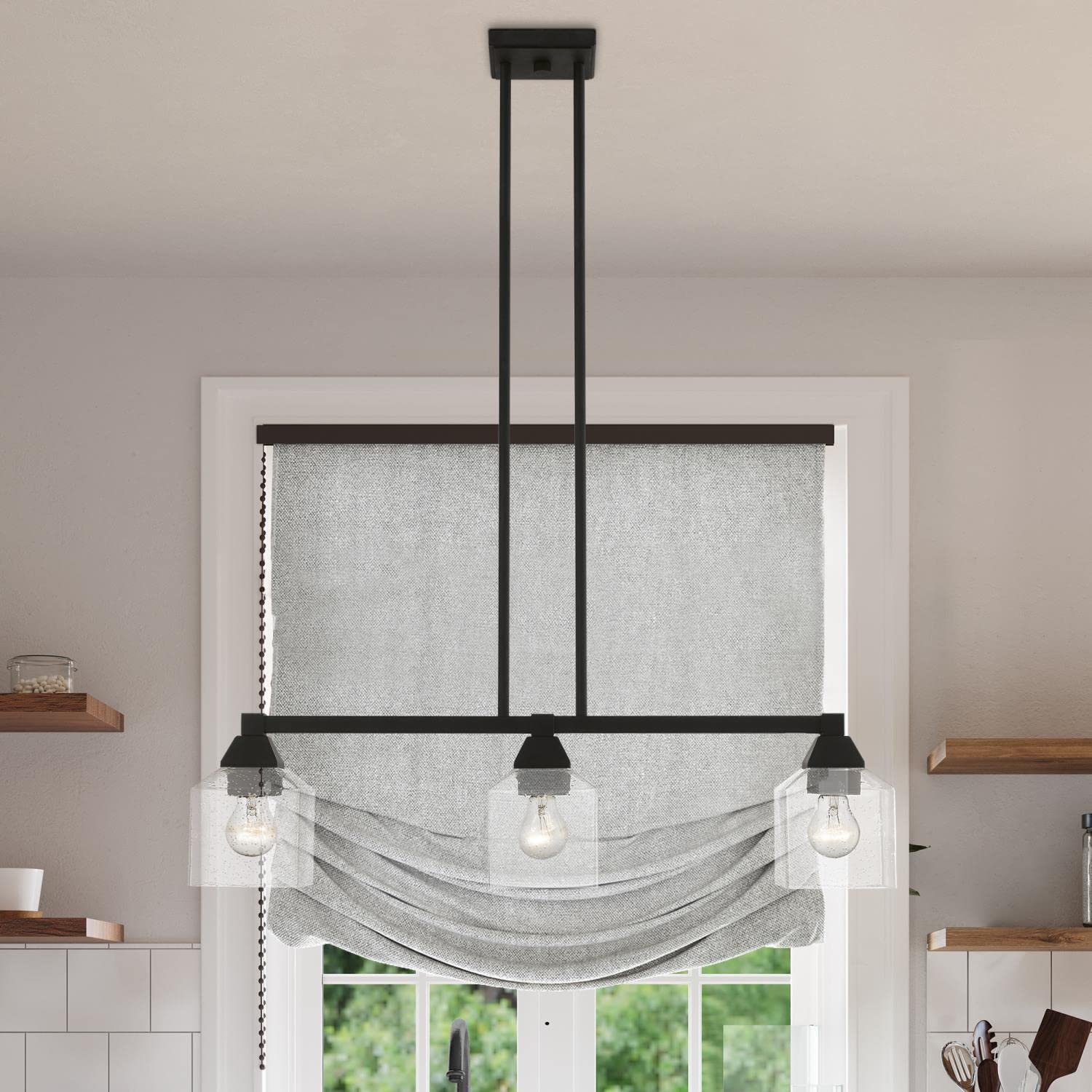 Black Aragon 3-Light Linear Chandelier - Modern LED Pendant Lighting for Dining Room, Kitchen Island & Entryway (Model 49763-04)