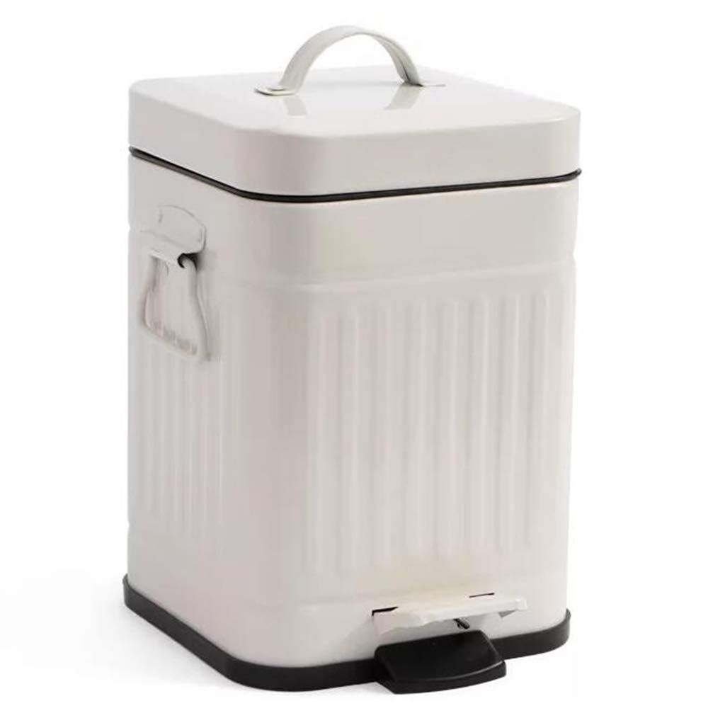 Vintage Metal Step Trash Can - 3L Square Steel Foot Pedal Garbage Bin with Removable Inner Bucket for Kitchen, Bathroom & Office - White Waste Basket for Home & Commercial Use