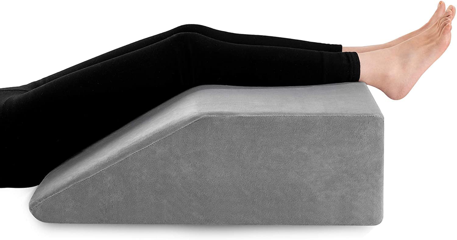 8 Inch Memory Foam Leg Elevation Pillow with Removable Cover - Orthopedic Wedge Pillow for Sleeping, Blood Circulation & Pain Relief (Knee, Hip, Lower Back) - Perfect for Post-Surgery Recovery, Pregnancy Support & Relaxation (Grey)
