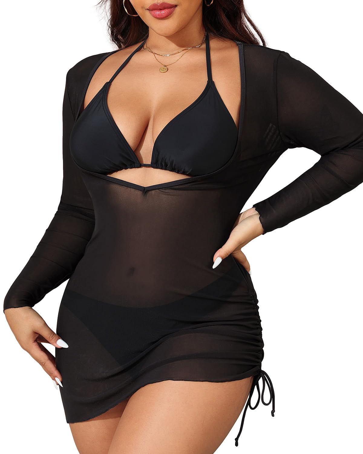 Aqua Eve Plus Size 3 Piece Bikini Set - Women's Swimwear with Cover Up, Bathing Suit for Beach, Pool & Vacation | Flattering Swimwear for Curvy Women