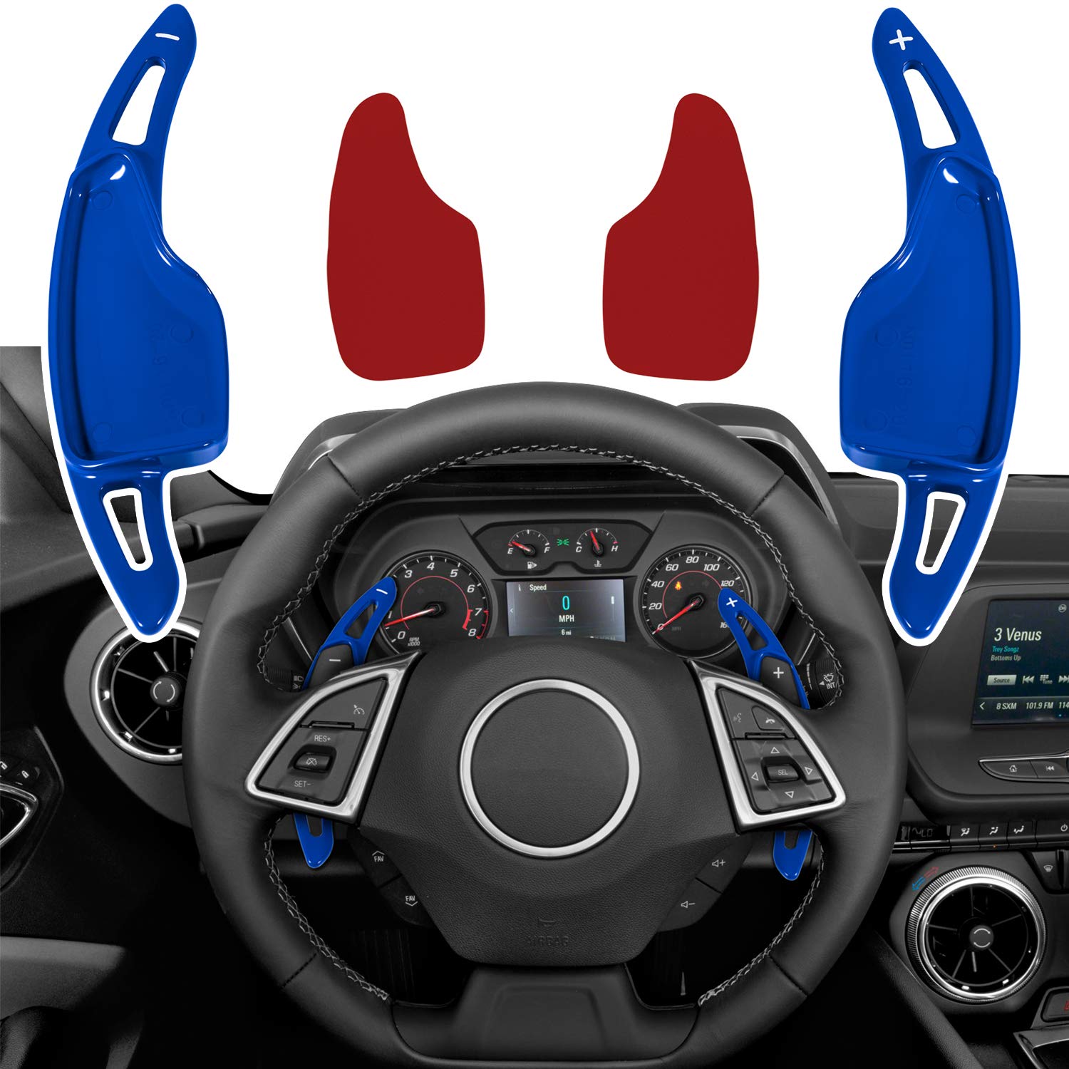 High-Quality Blue Aluminum Steering Wheel Paddle Shifter Extension Cover - Interior Accessories for 2016-2021 Chevrolet Camaro & 2014-2019 Corvette C7 - Enhance Driving Experience & Custom Style