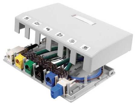 6-Port White Surface Mount Box - Durable Electrical Junction Box for Home & Office Wiring - Ideal for Cable Management & Network Installations