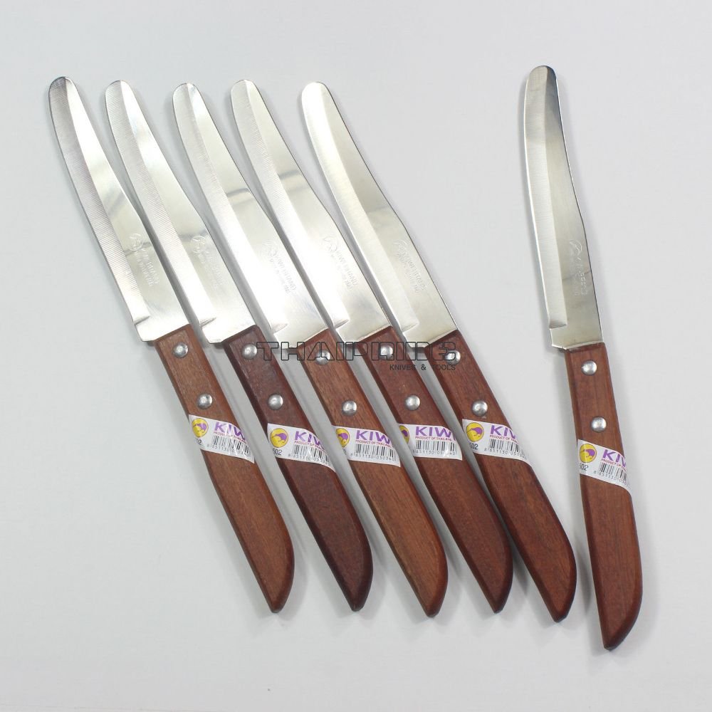 Premium Thai Kitchen Steak Knives Set - 6-Piece Stainless Steel Kiwi 502 Knives for Perfect Meat Slicing | Ideal for Home Cooking, BBQ Parties & Restaurant Use