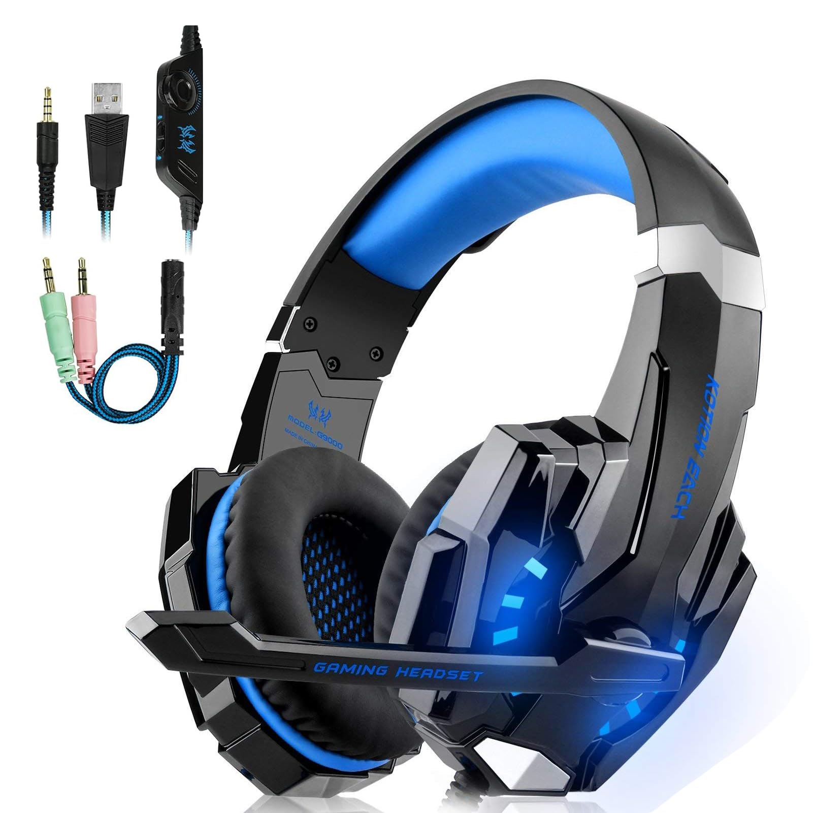 Laspi Gaming Headset with Microphone - Noise Cancelling Headphones for PS5, PS4, PC, Xbox, Switch, Mac & Laptop - LED Stereo Bass with Adjustable Mic & 3.5mm Jack - Perfect for Online Gaming, Streaming & Virtual Meetings