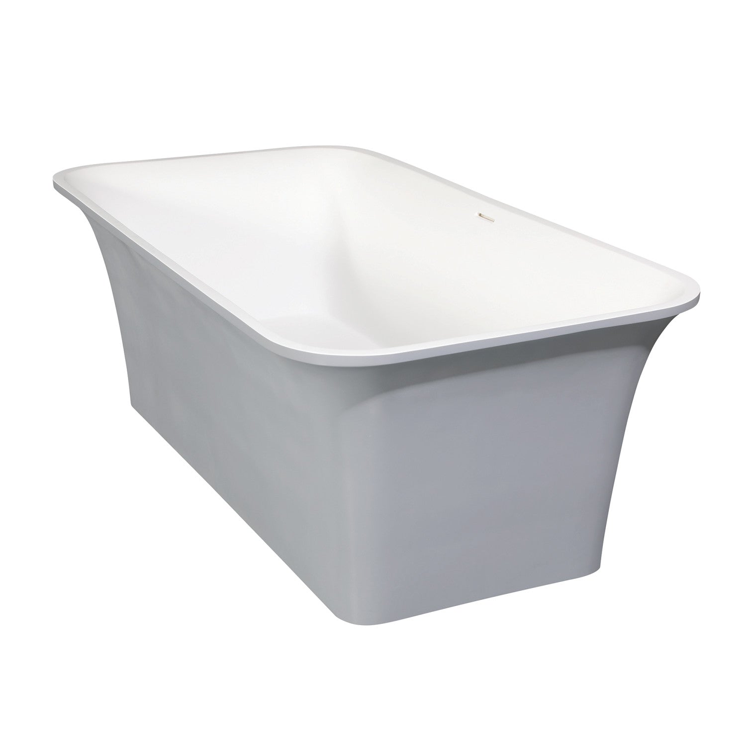Arcticstone 67 Inch Freestanding Bathtub - Matte White/Gray Double Ended Rectangular Soaking Tub with Drain | Solid Surface Modern Design for Spa-Like Relaxation in Master Bathroom