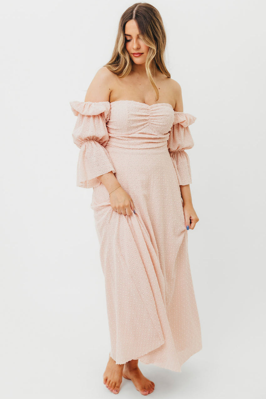 Corrine Tiered Sleeve Maxi Dress with Pockets - Ballerina Pink | Bump Friendly Maternity Dress | Perfect for Weddings, Baby Showers & Summer Vacations
