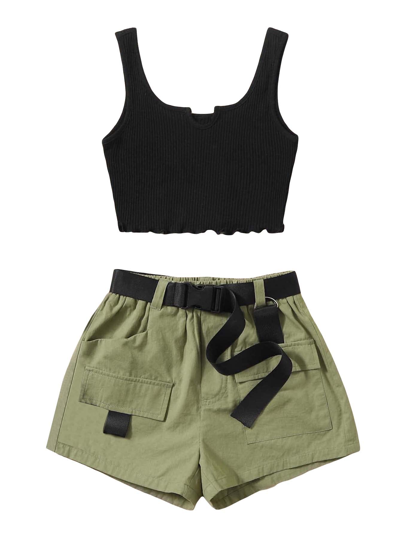 SHENHE Girls 2-Piece Summer Outfit Set - Cute Crop Top & Shorts Combo for Teens | Trendy Casual Wear for Beach, Vacation & Everyday Outings
