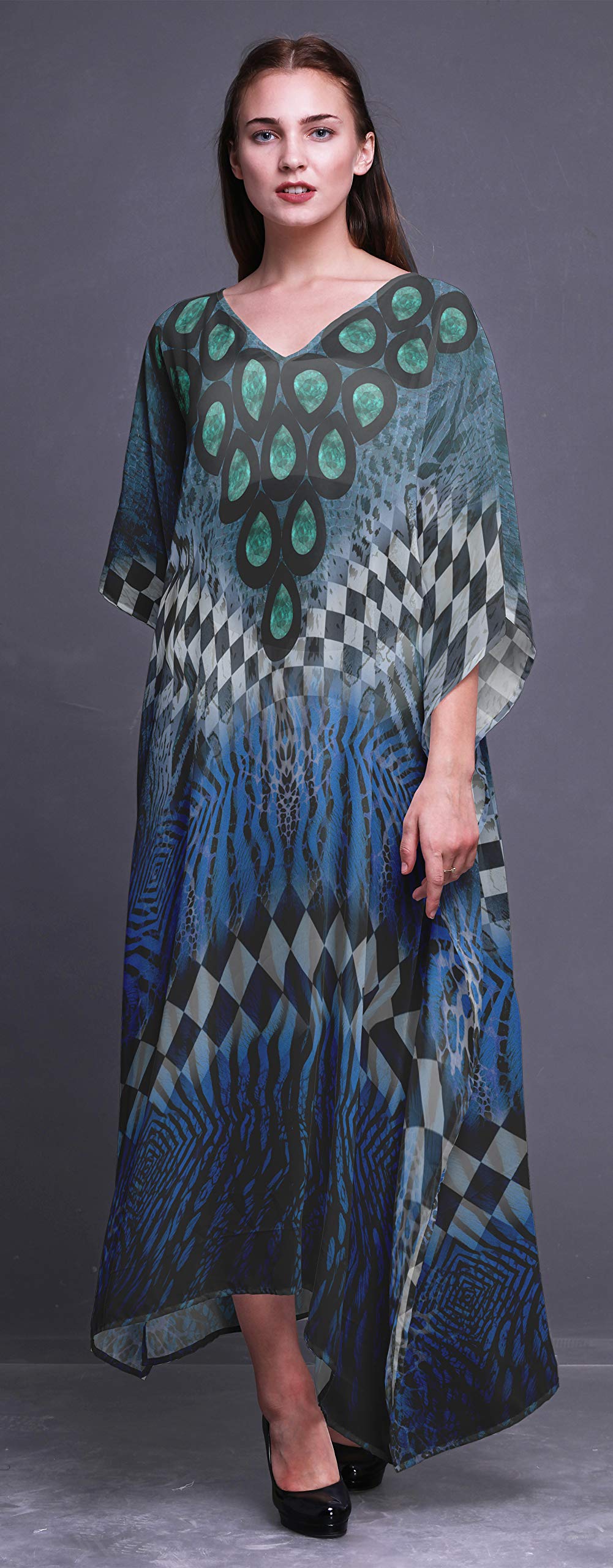 Women's Multi-Animal Print Beach Kaftan - Flowy Bikini Cover Up & Maxi Dress for Summer Vacations, Pool Parties, and Boho Chic Outfits