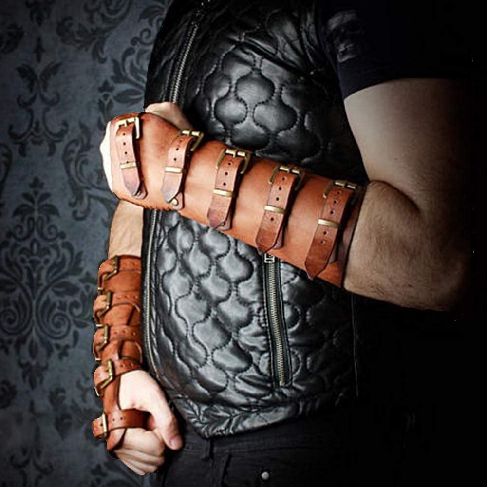 Medieval Gauntlet Wristband - Punk Gothic Faux Leather Armor Bracer with Buckles - Perfect for LARP, Cosplay, Renaissance Fairs & Gothic Fashion