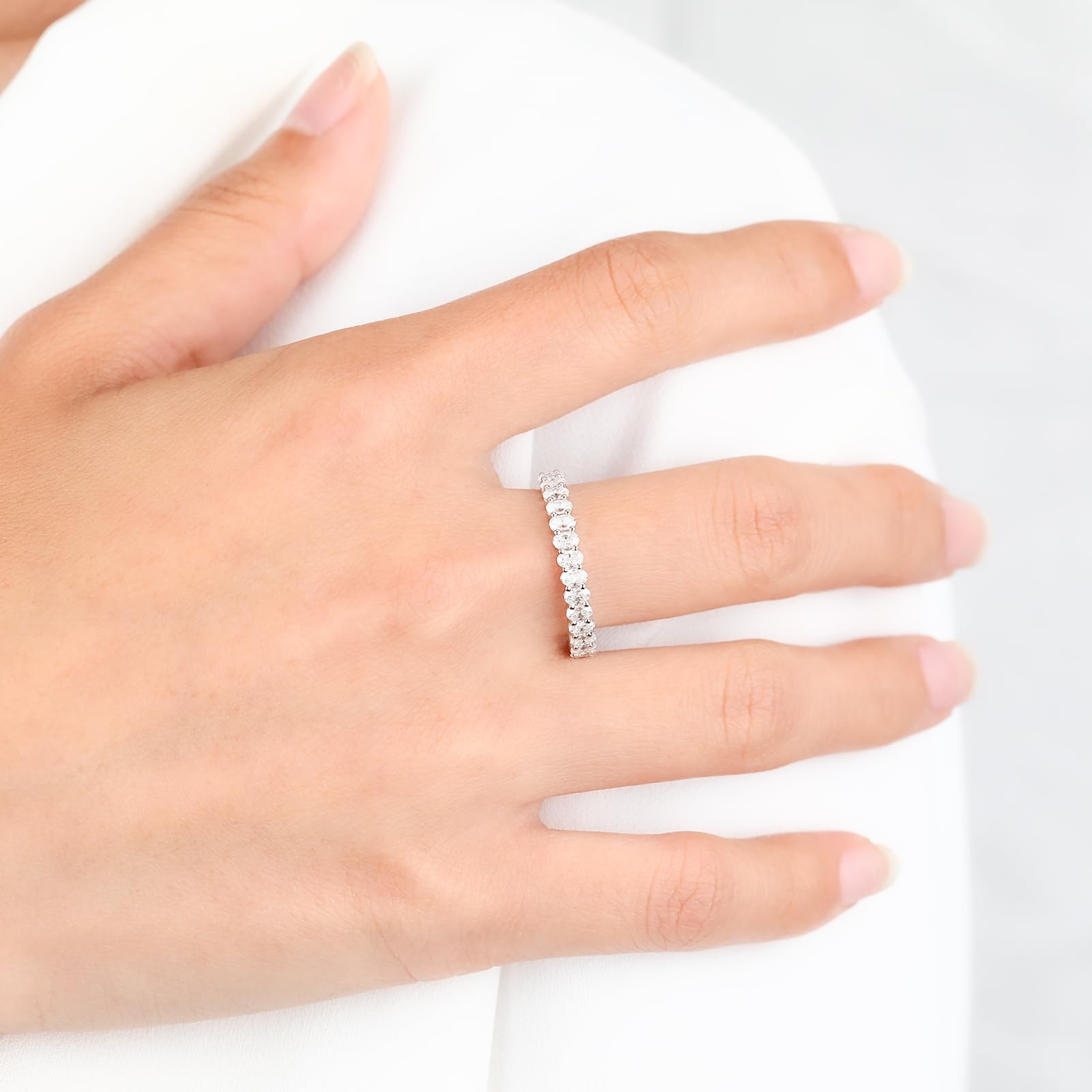 Moissanite Wedding Band for Women - 925 Sterling Silver Half Eternity Engagement Ring | Stackable Promise Ring | Size 3-10 | Perfect for Bridal Sets, Anniversary Gifts & Everyday Elegance