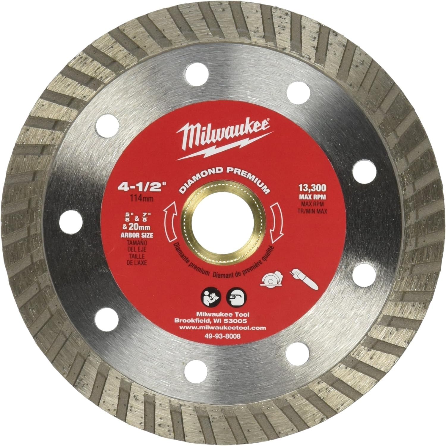 Milwaukee 49-93-8008 4.5 Inch Diamond Premium Turbo Cup Wheel - High Performance Grinding & Concrete Cutting - Perfect for Masonry, Tile, and Stone Work