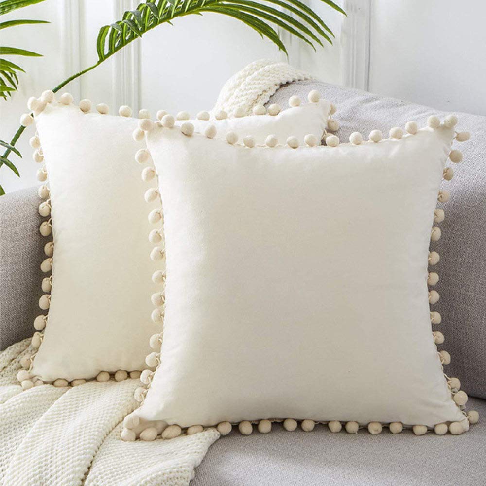 Modern Black & Ivory Tassel Cushion Covers 45x45cm (2-Piece Set) - Soft Throw Pillow Cases for Sofa, Couch & Bed Decor - Perfect for Living Room, Bedroom & Home Styling