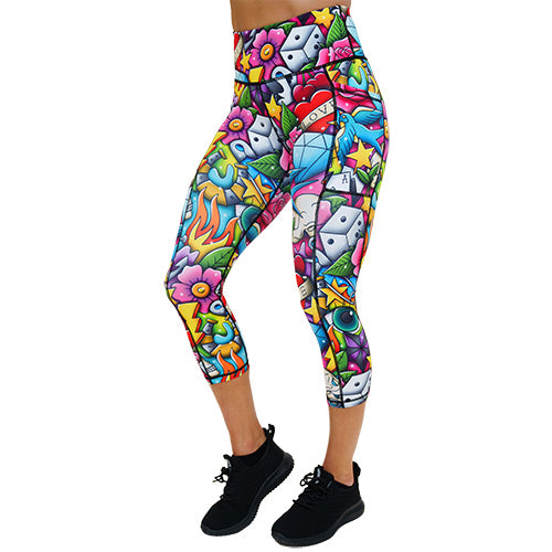 Tattoo Smash Leggings - High Waisted Yoga Pants for Women, Trendy Tattoo Print Workout Leggings - Perfect for Gym, Running, Yoga & Casual Wear