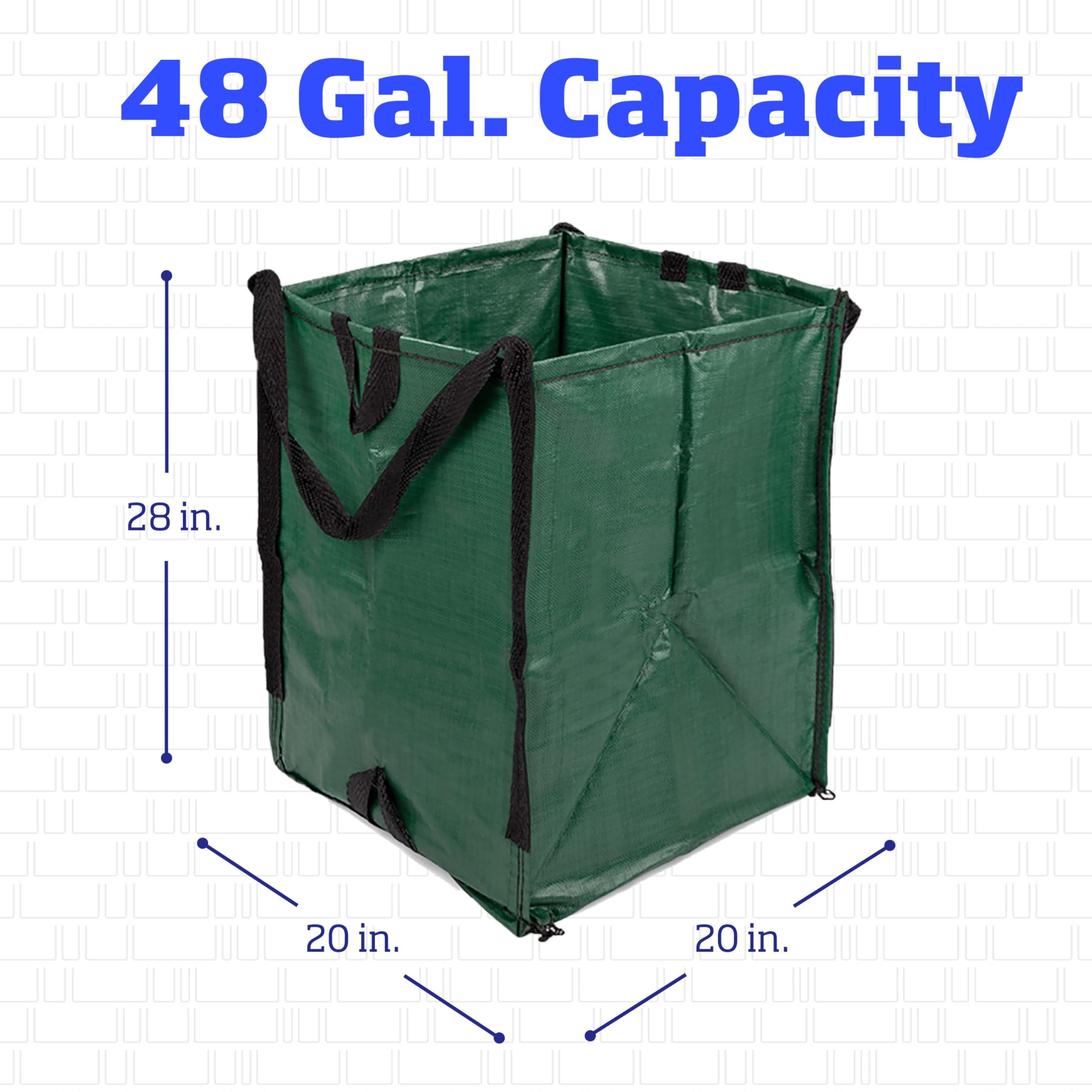 DURASACK Heavy Duty 48-Gallon Reusable Lawn & Leaf Bags - Self-Standing Yard Waste Bags with Reinforced Handles, Green (3-Pack) for Home, Garden & Outdoor Cleanup