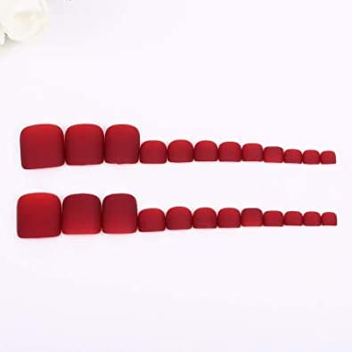 Red Square Matte Press-On Toenails - Full Cover Artificial Fake Stick-On Nails for Women & Girls | Perfect for Pedicures, Parties, and Everyday Wear