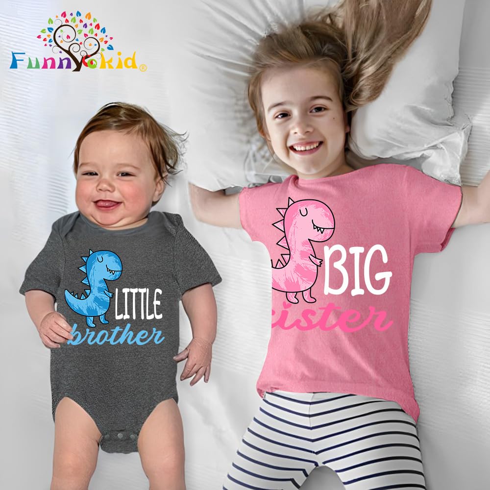 Funnycokid Big Sister Little Brother Matching Outfits - Toddler Girl Shirt & Newborn Boys Clothes Set - Sibling Photo Shoot, Family Matching Outfits, Twin Coordination