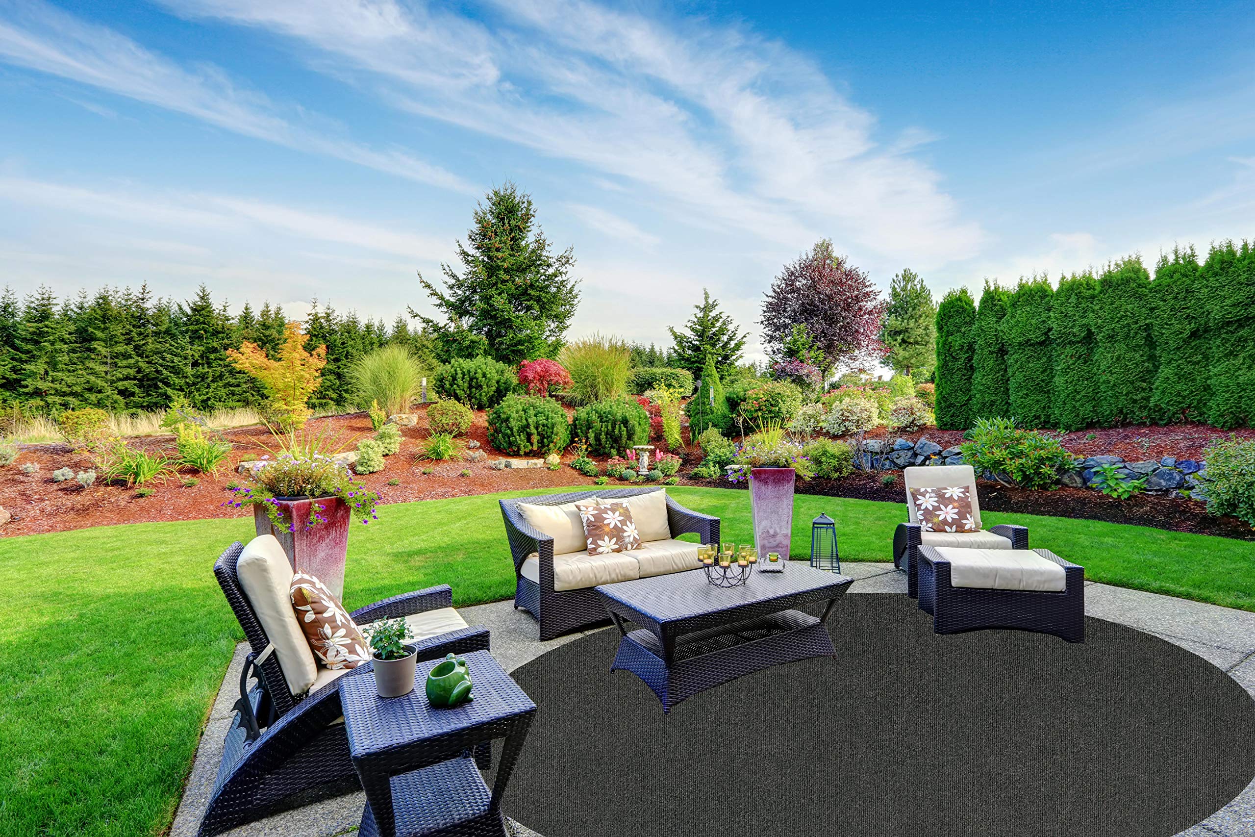 Premium Indoor/Outdoor Area Rug - 12' Round Black Ice - 100% Recycled PET Fiber from Purified Bottles - Durable & Eco-Friendly for Patio, Deck, or Living Room Decor