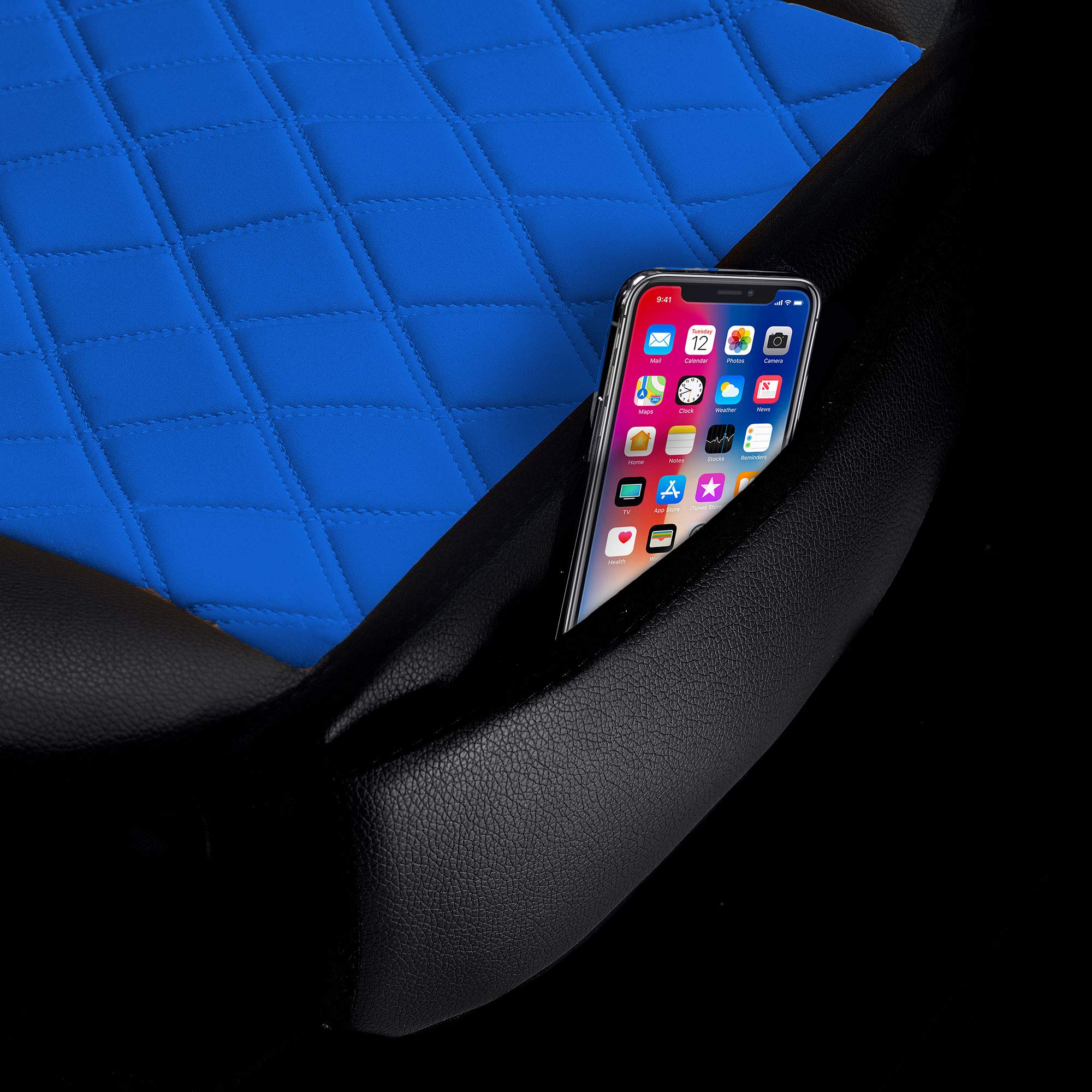 FH Group 2-Pack Faux Leather Car Seat Covers - Universal Fit Waterproof Seat Protectors for Cars, Trucks & SUVs | Comfortable Driving & Travel Accessories | Front Set in Blue
