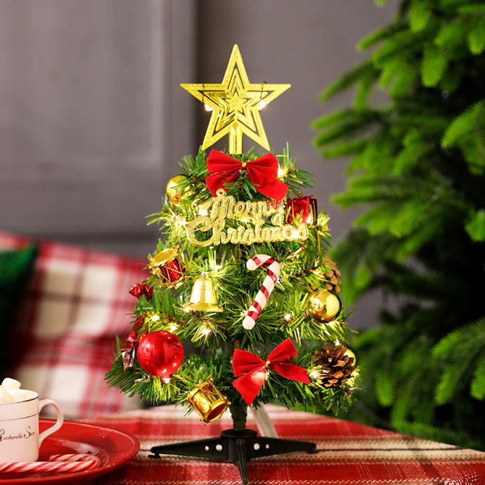 12 Inch Mini Artificial Christmas Tree with LED String Lights & Decorations - Perfect for Tabletop, Office Desk, Holiday Party Centerpiece & Small Space Christmas Decor