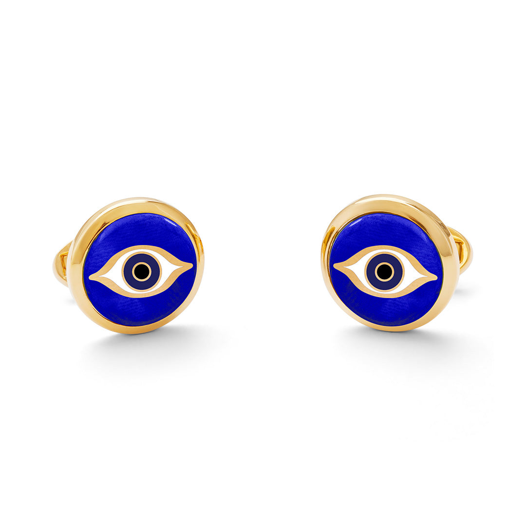 Evil Eye Cufflinks for Men - Stainless Steel Blue Evil Eye Jewelry - Stylish Dress Shirt Accessories for Weddings, Business Meetings & Formal Events