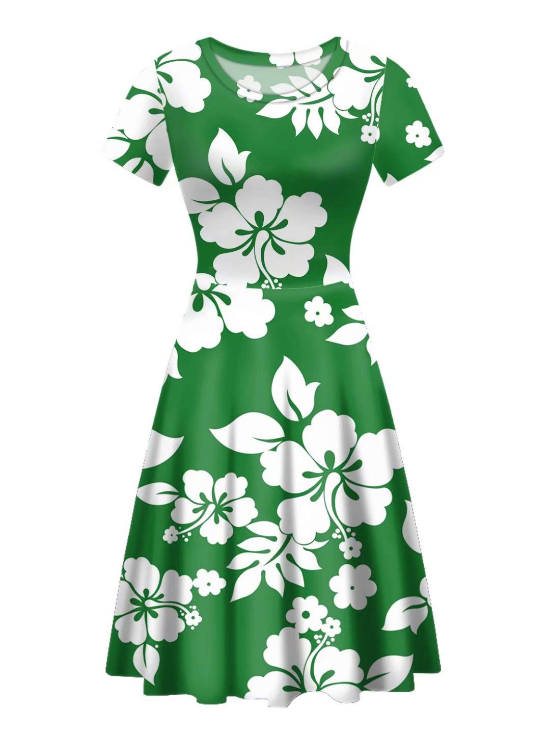 Advocator Women's Short Sleeve Summer Dress with Hawaii Hibiscus Tropical Floral Print - Perfect for Beach Vacation, Luau Party & Casual Outings