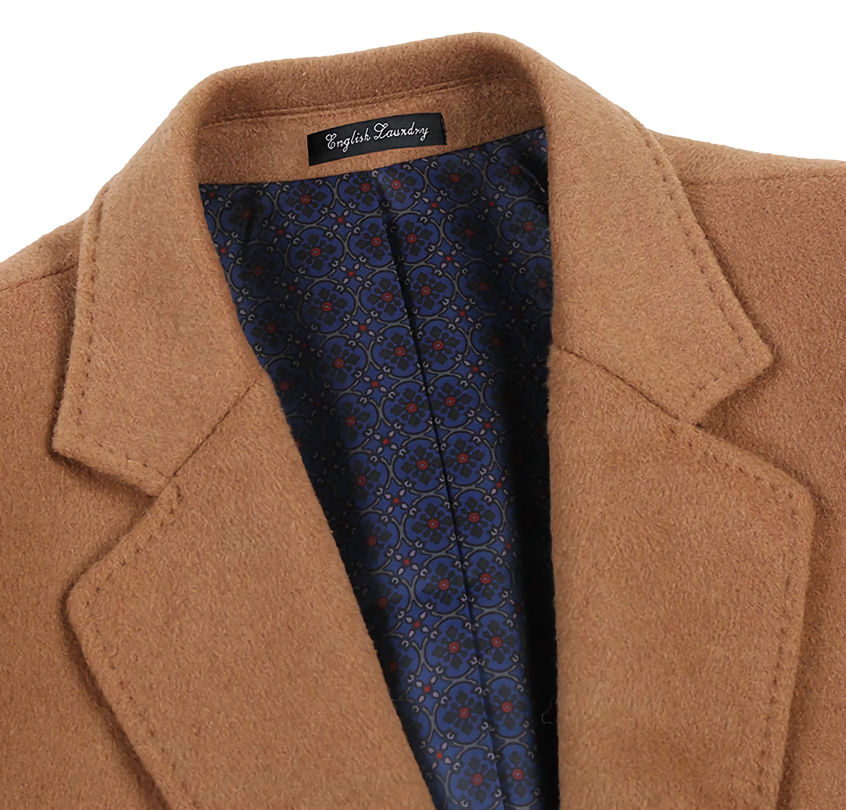 English Laundry Camel Slim Fit Wool Blend Overcoat for Men | Fall Winter Essential Coat | Perfect for Business, Office & Formal Occasions