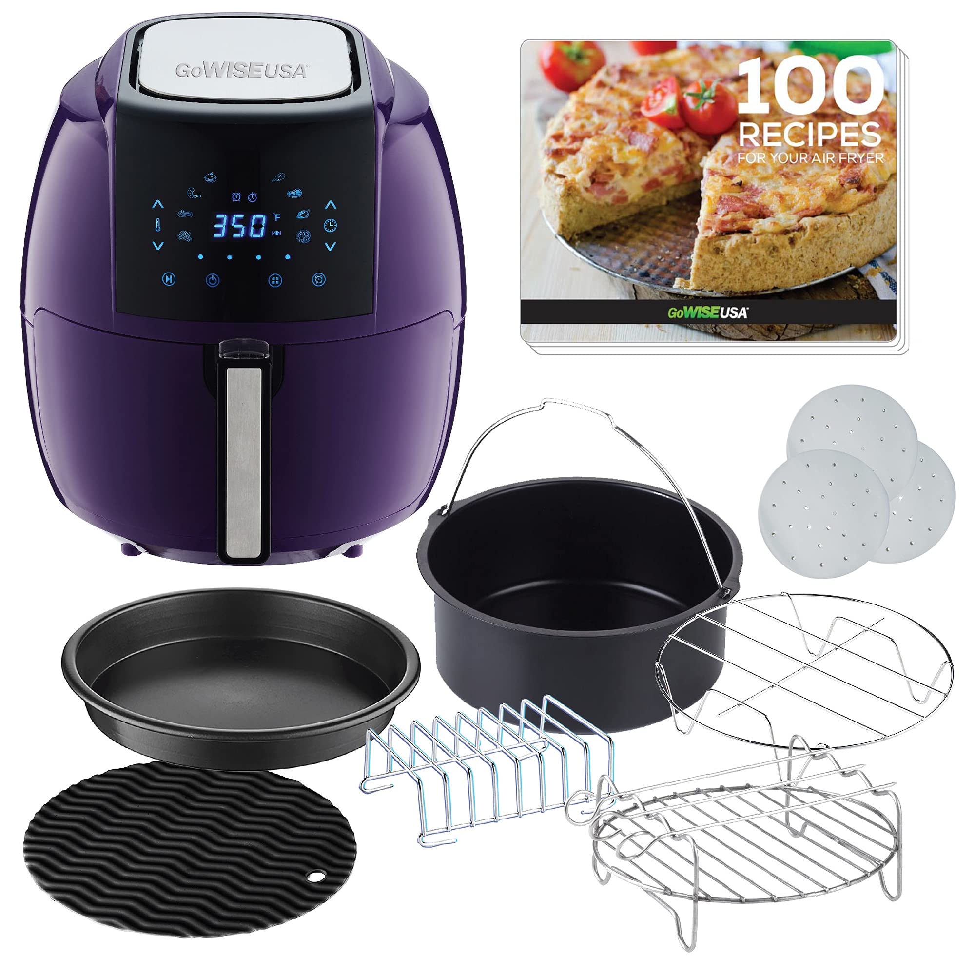 GoWISE USA 5.8-Quart 8-in-1 Digital Air Fryer with Recipe Book - 6-Piece Accessory Kit & Free Parchment Paper - Healthy Oil-Free Cooking for Family, Meal Prep & Quick Snacks