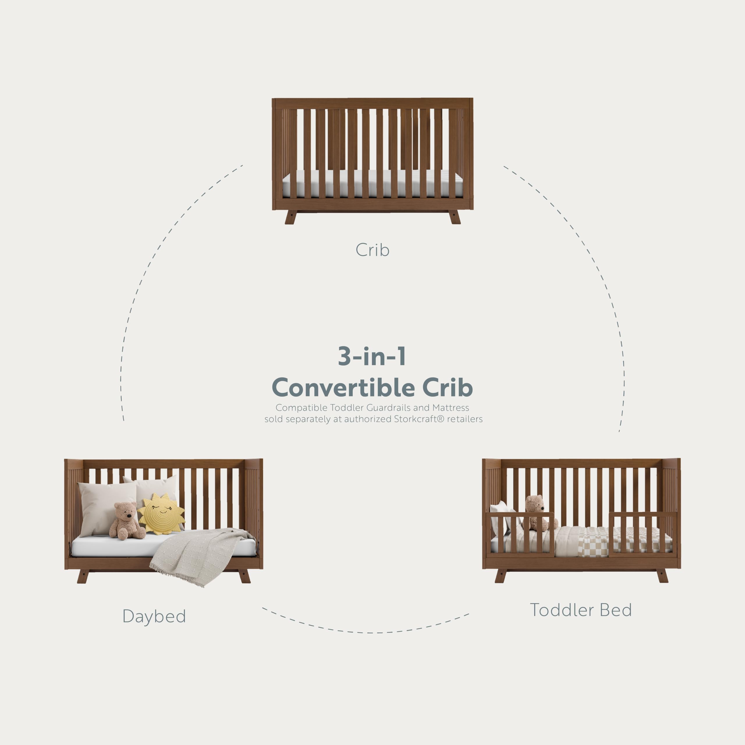 Storkcraft Beckett 3-in-1 Convertible Crib in Hazelnut - GREENGUARD Gold Certified, Converts from Crib to Toddler Bed, Fits Standard Full-Size Crib Mattress | Safe Nursery Furniture for Newborns & Toddlers | Perfect for Baby Rooms & Daycare Centers