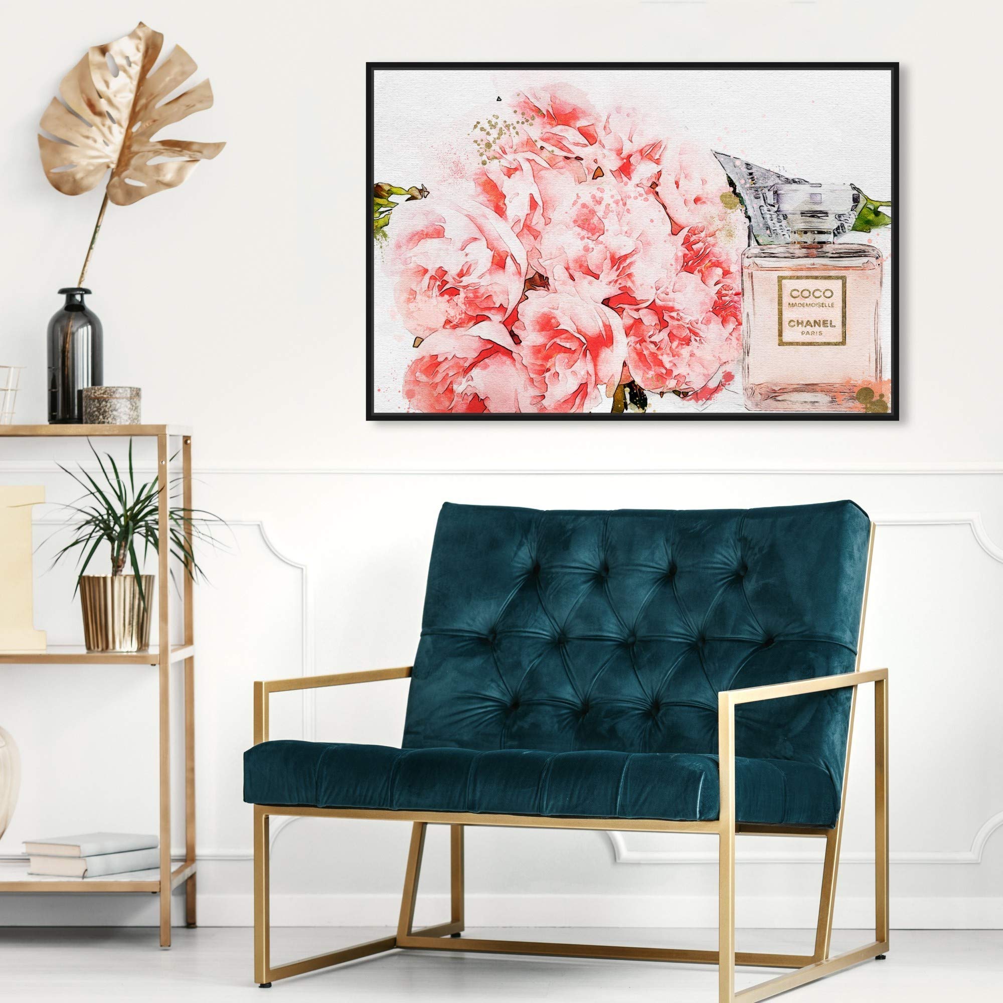 Oliver Gal Artist Co. Floral Perfume Wall Art - Elegant Framed Canvas Print for Home & Office Decor | Perfect for Living Room, Bedroom or Bathroom