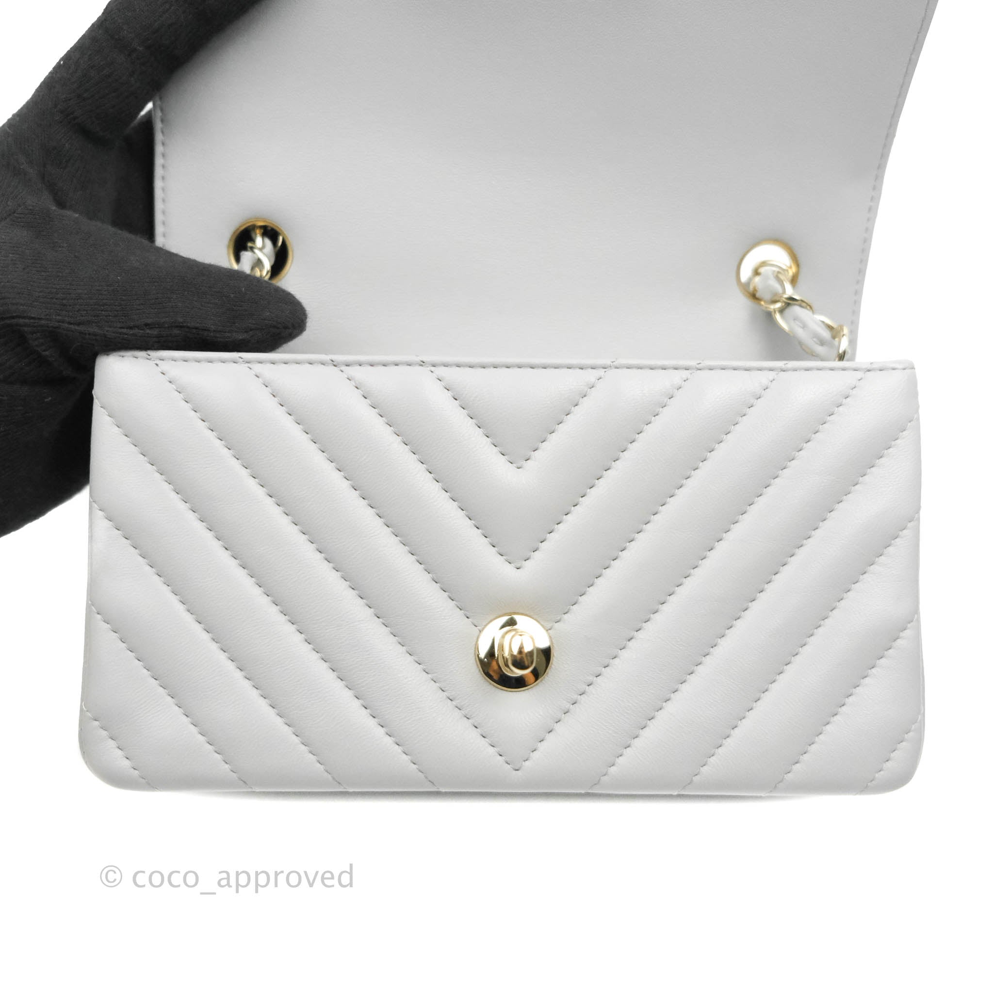 Chanel Chevron Mini Rectangular Flap Bag in Grey Lambskin Leather with Gold Hardware - 20S Collection | Luxury Crossbody Purse for Women, Perfect for Parties & Evening Events