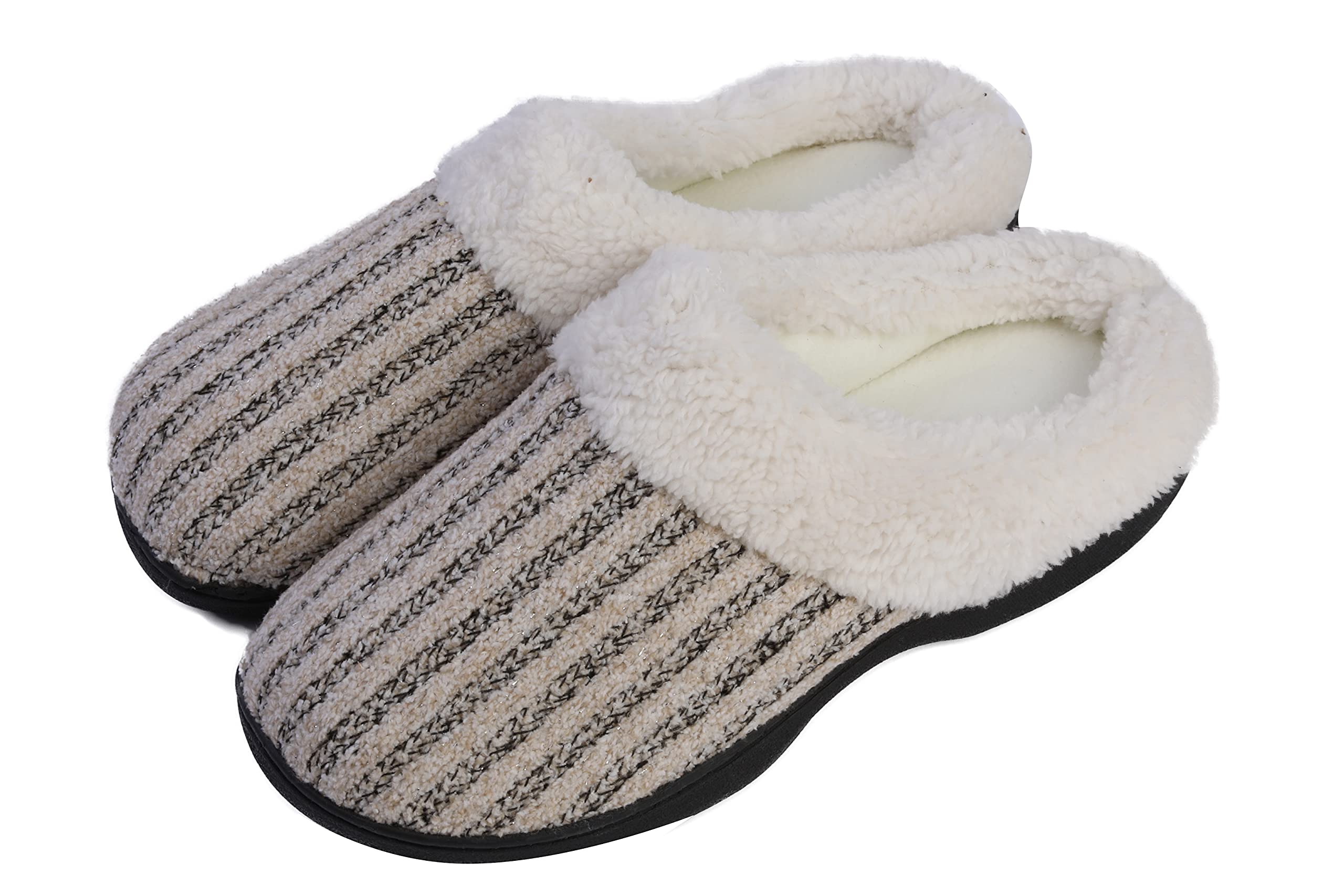 Roxoni Women's Fleece-Lined Knit House Slippers - Cozy Non-Slip Indoor Clog Shoes for Winter Comfort at Home, Bedroom & Lounge