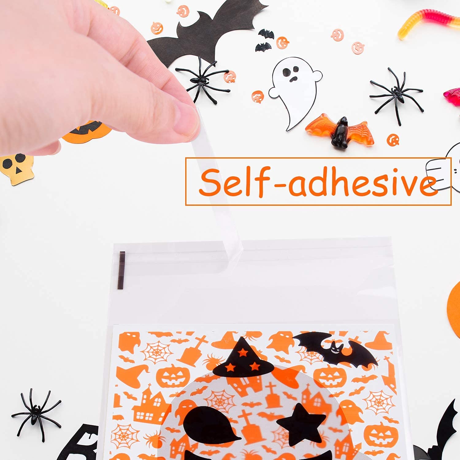 JOINSI 400Pcs Halloween Candy Cookie Treat Bags - Resealable Cellophane Bags for Party Supplies, Homemade Crafts, Snack Gift Wrapping (4x5 Inches) - Perfect for Halloween Parties, School Events & DIY Treat Packaging