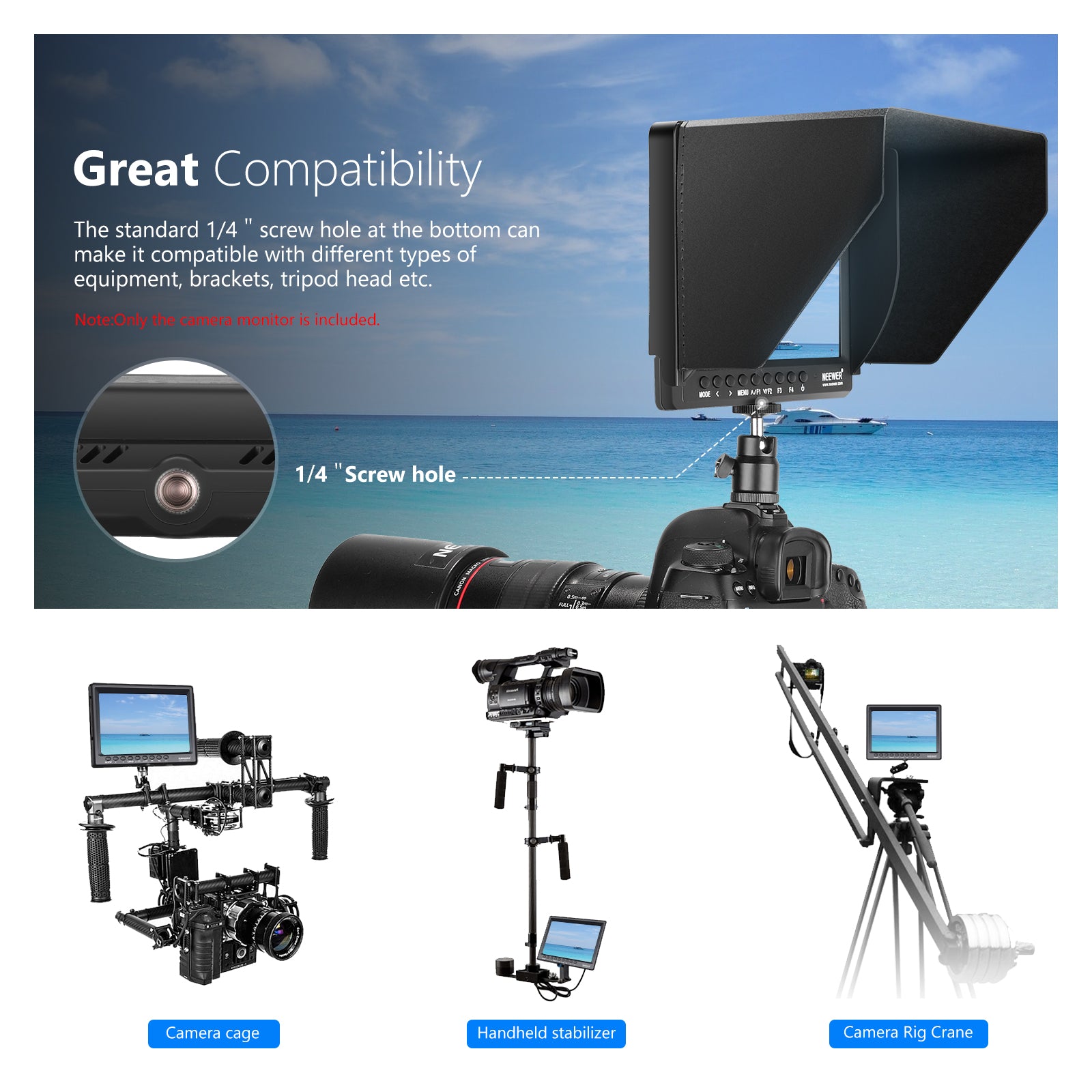NEEWER F100 7 Inch HD Camera Field Monitor with Sunshade - Professional DSLR Video Monitor for Filmmaking, Photography & Vlogging - Ideal for Outdoor Shooting & Studio Production