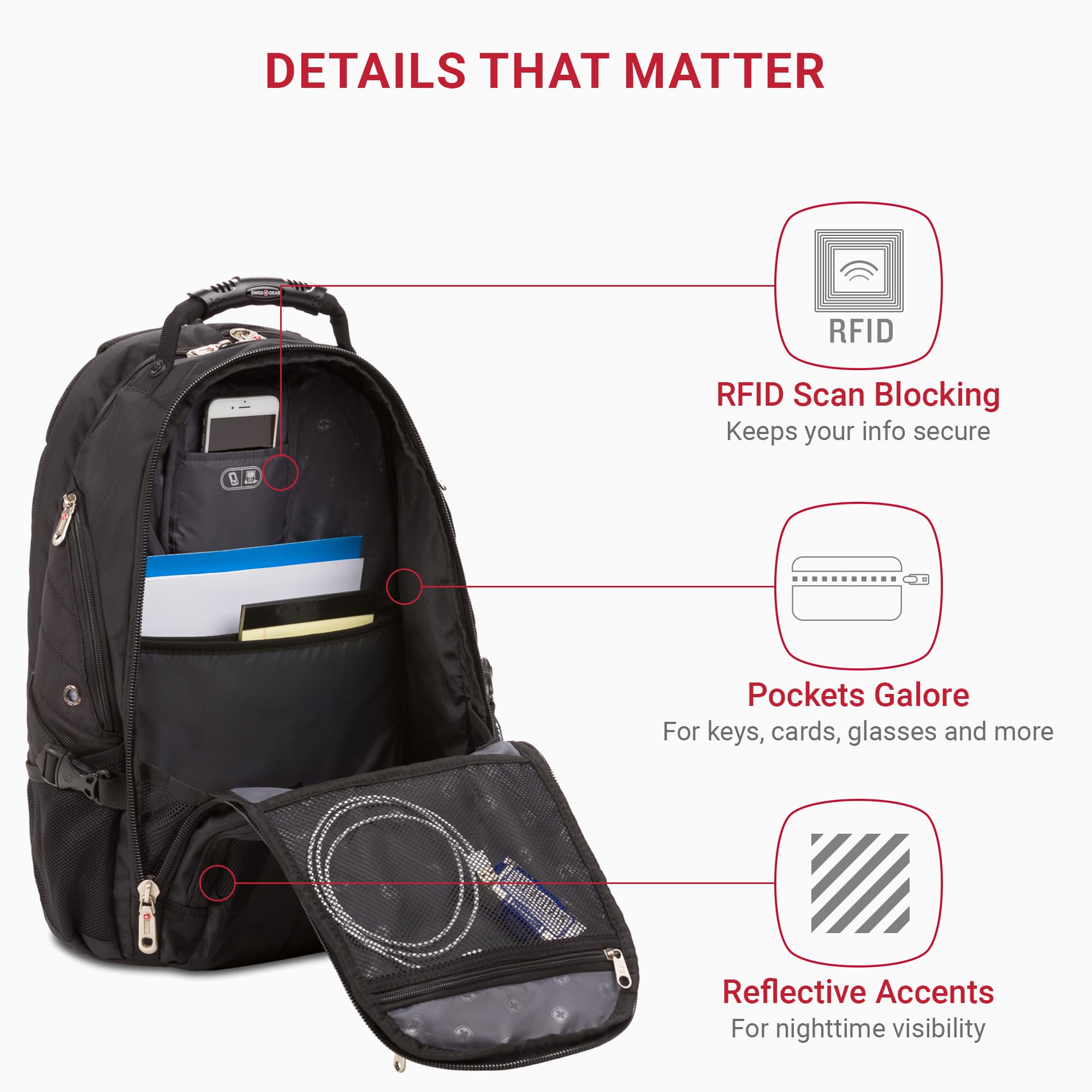 SwissGear 1900 Scansmart TSA Approved 17 Inch Laptop Backpack for Business Travel & Work - Black, Fits Up to 19 Inch Laptops - Perfect for Airports, Commuting & Office Use
