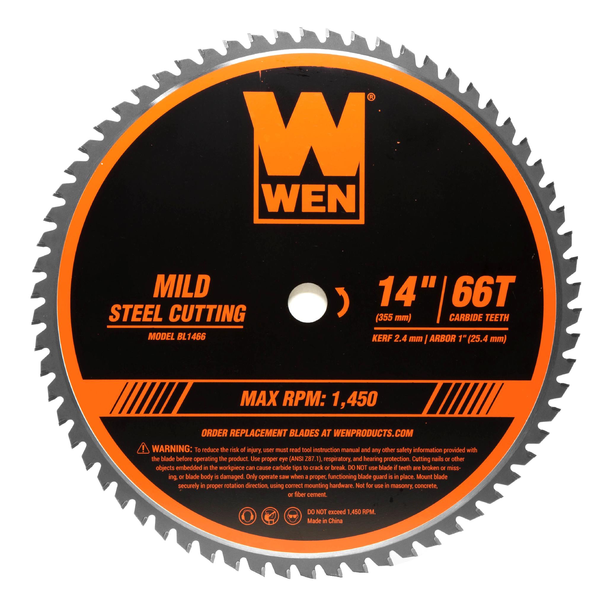 WEN BL1466 14-Inch 66-Tooth Carbide-Tipped Professional Metal Cutting Saw Blade - Ideal for Mild Steel, Aluminum & Pipe Cutting | Perfect for Construction, Metalworking & DIY Projects
