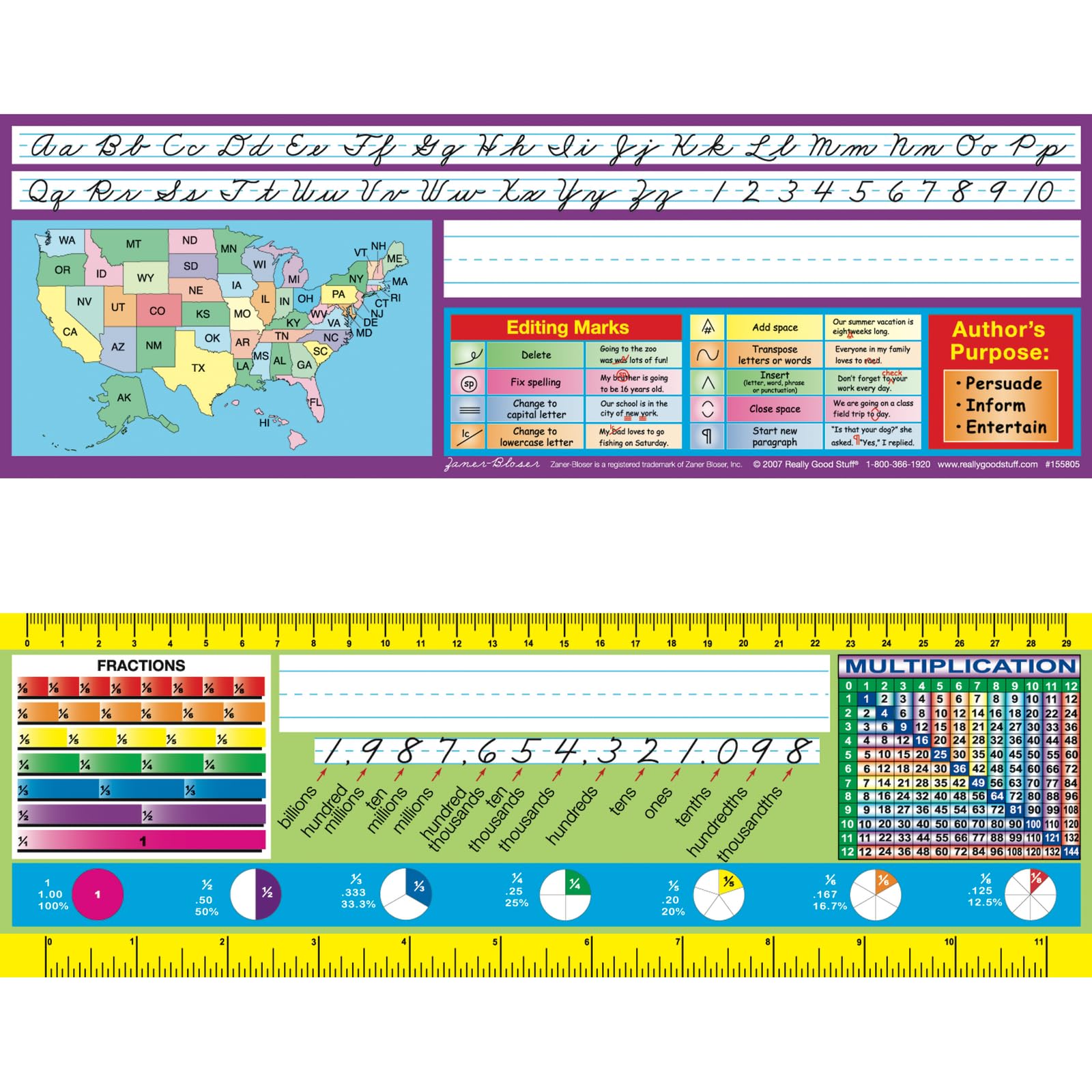 Zaner-Bloser Intermediate Double-Sided Nameplate - 12 Pack Cardstock Desktop Reference with Self-Adhesive Sleeves & Testing Inserts - Perfect for Classroom Desks, Homeschooling, and Student Learning Activities
