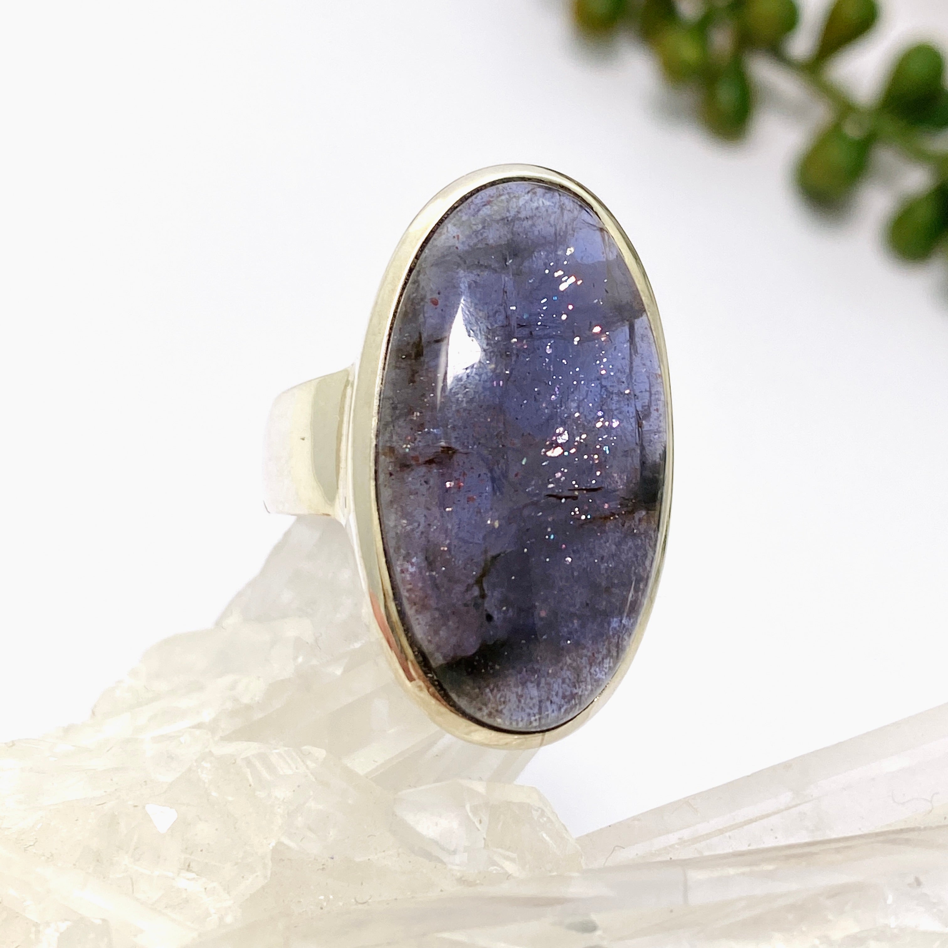 Iolite Sunstone Oval Cabochon Ring - Size 8.5 PRGJ661 - Perfect for Wedding, Engagement & Everyday Jewelry