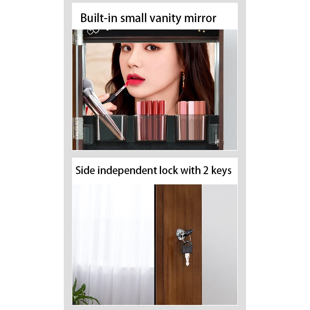 Jewelry Armoire Organizer with Full Mirror & Lockable Cabinet - Wall/Door Mounted Jewelry Box with Shelves | Perfect Gift for Women | Bedroom, Closet & Dressing Room Storage Solution