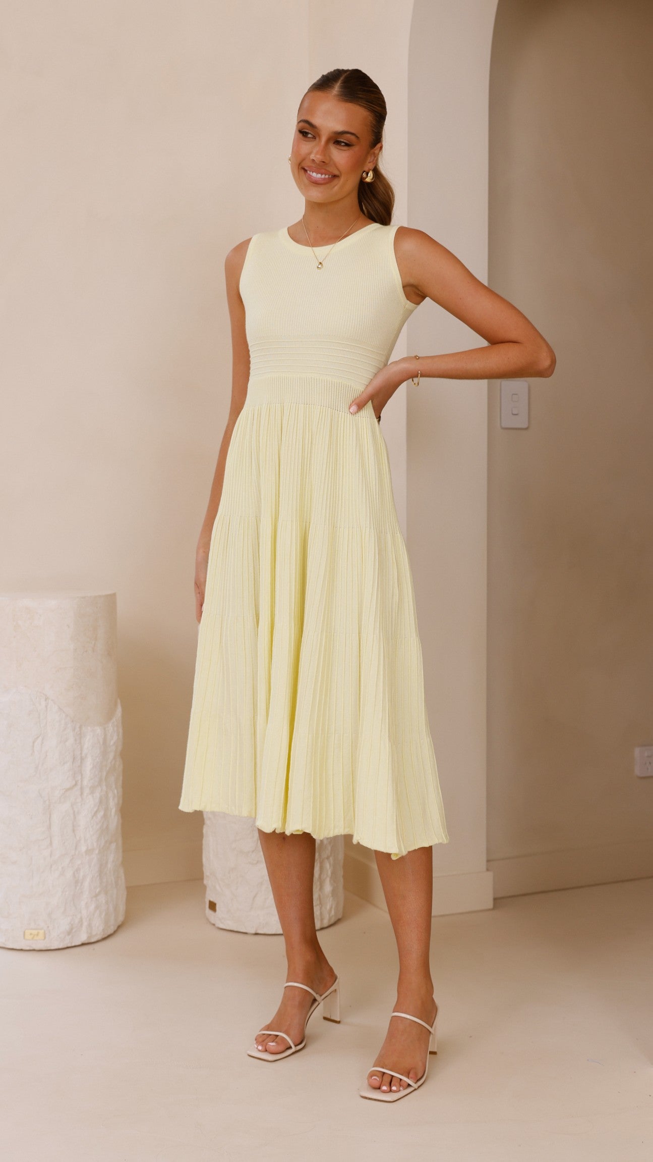 Kaida Women's Midi Dress in Yellow - Flowy Summer Dress for Beach, Party & Casual Wear