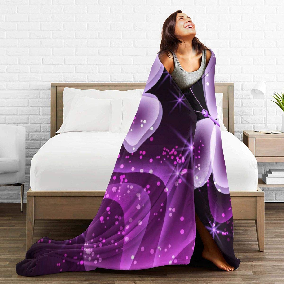 **Soft Micro Fleece Butterfly Printed Blanket - Lightweight Cozy Throw for Couch, Bed, Sofa & Chair - 50