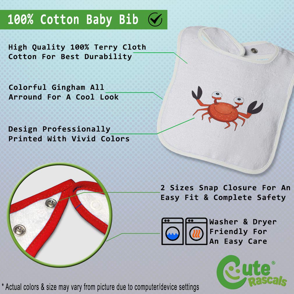 Custom Crab Smiling Cotton Baby Bibs & Burp Cloths Set - Soft Absorbent for Newborns, Infants, Boys & Girls - White Design - Perfect for Feeding, Drooling & Messy Playtime