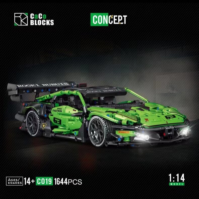 1:14 Scale CACO BLOCK C019 Lamborghini Green Sports Car Model - Collectible Building Toy for Adults & Kids - Perfect for Display, Gifts & Racing Enthusiasts
