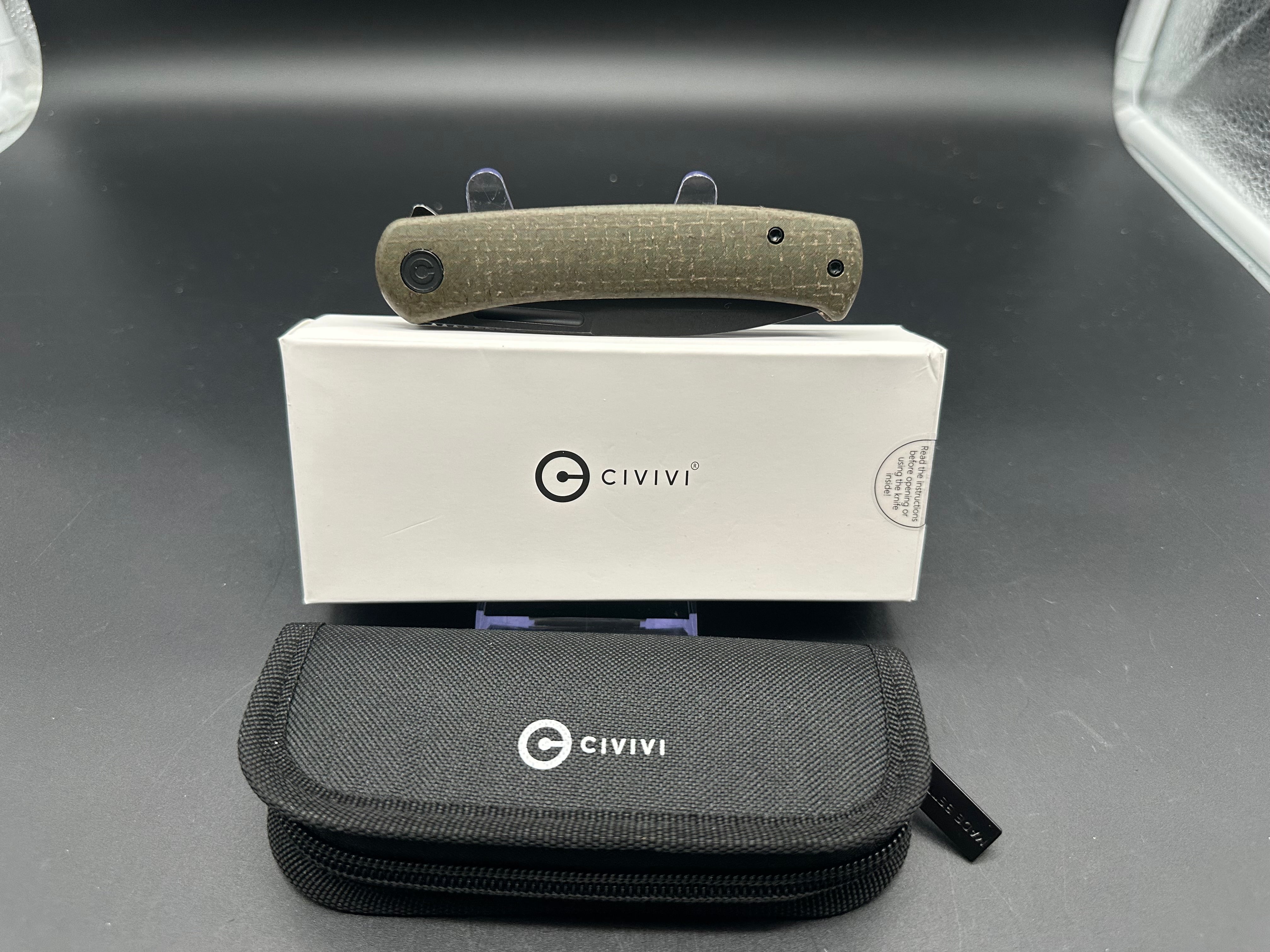 CIVIVI CAETUS Folding Knife - Green Burlap Micarta Handle, 14C28N Steel Spear Point Blade - EDC Pocket Knife for Outdoor, Camping, and Everyday Carry