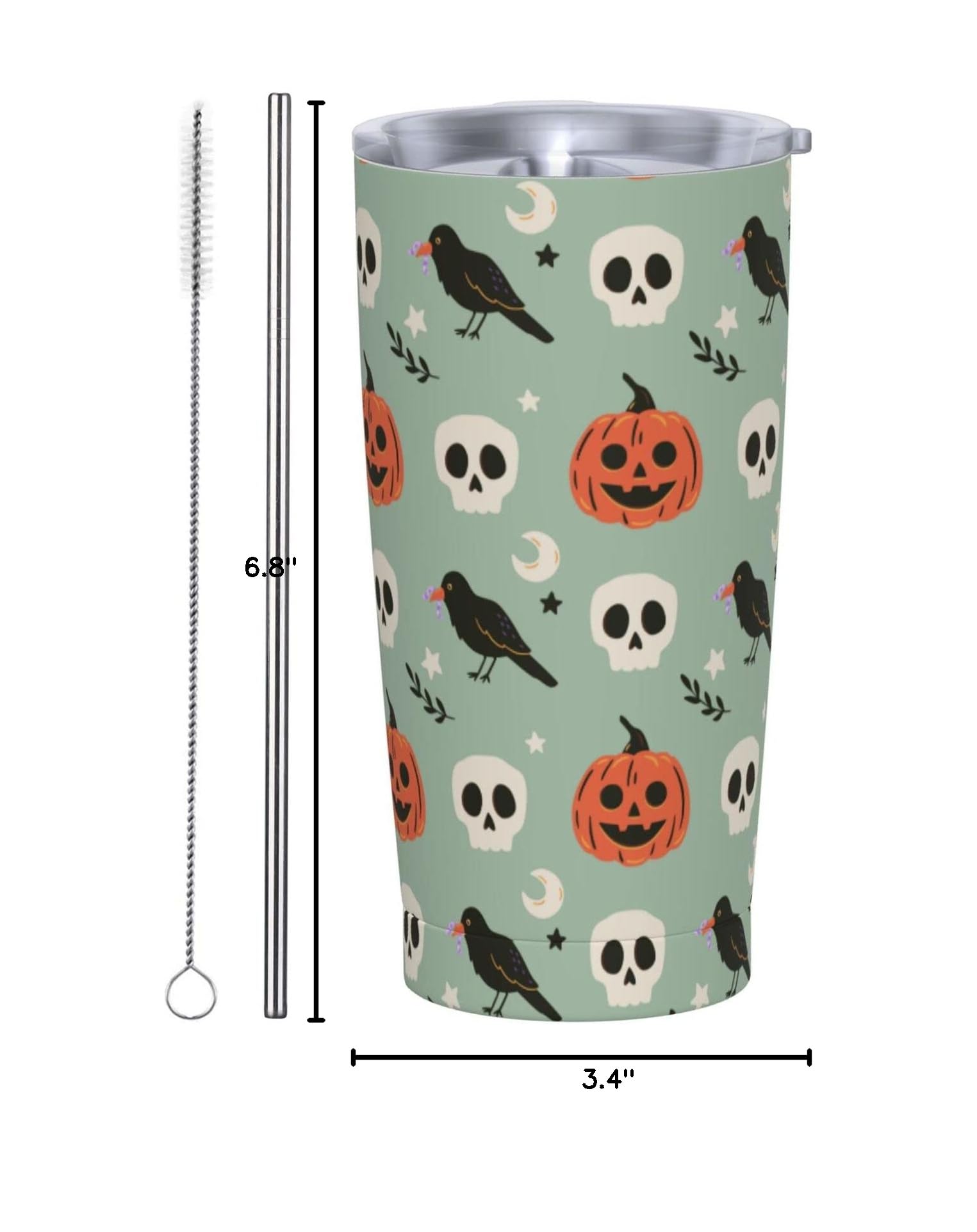 Halloween Raven Skull Pumpkin Tumbler - 20oz Insulated Travel Coffee Mug with Flip Lid | Perfect Gift for Dad, Mom, Friends Birthday | Great for Halloween Parties, Office Use & Outdoor Adventures