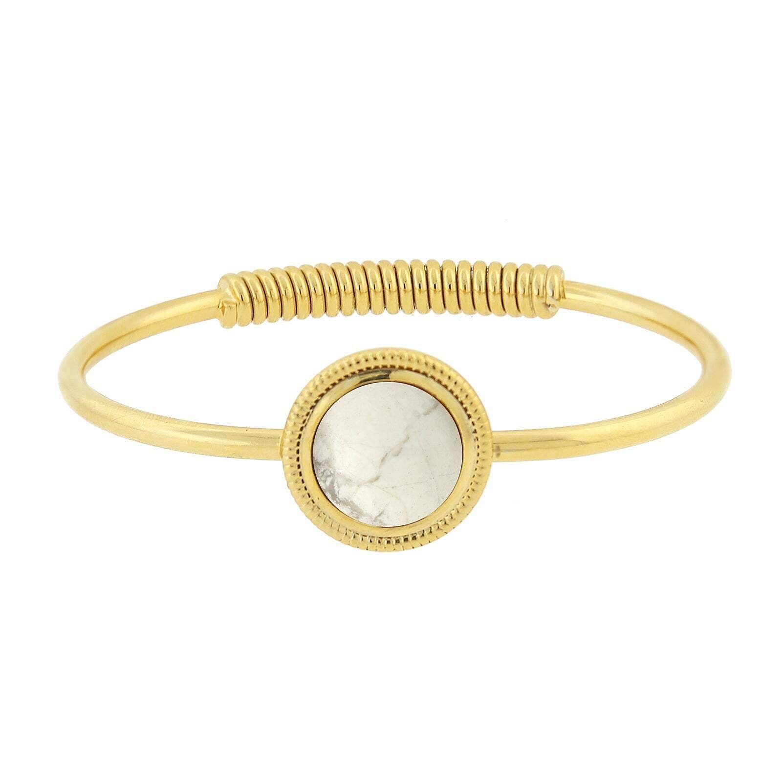 14K Gold Dipped Gemstone Spring Hinge Bracelet for Women - Elegant 1928 Jewelry Collection - Perfect for Weddings, Parties & Everyday Wear